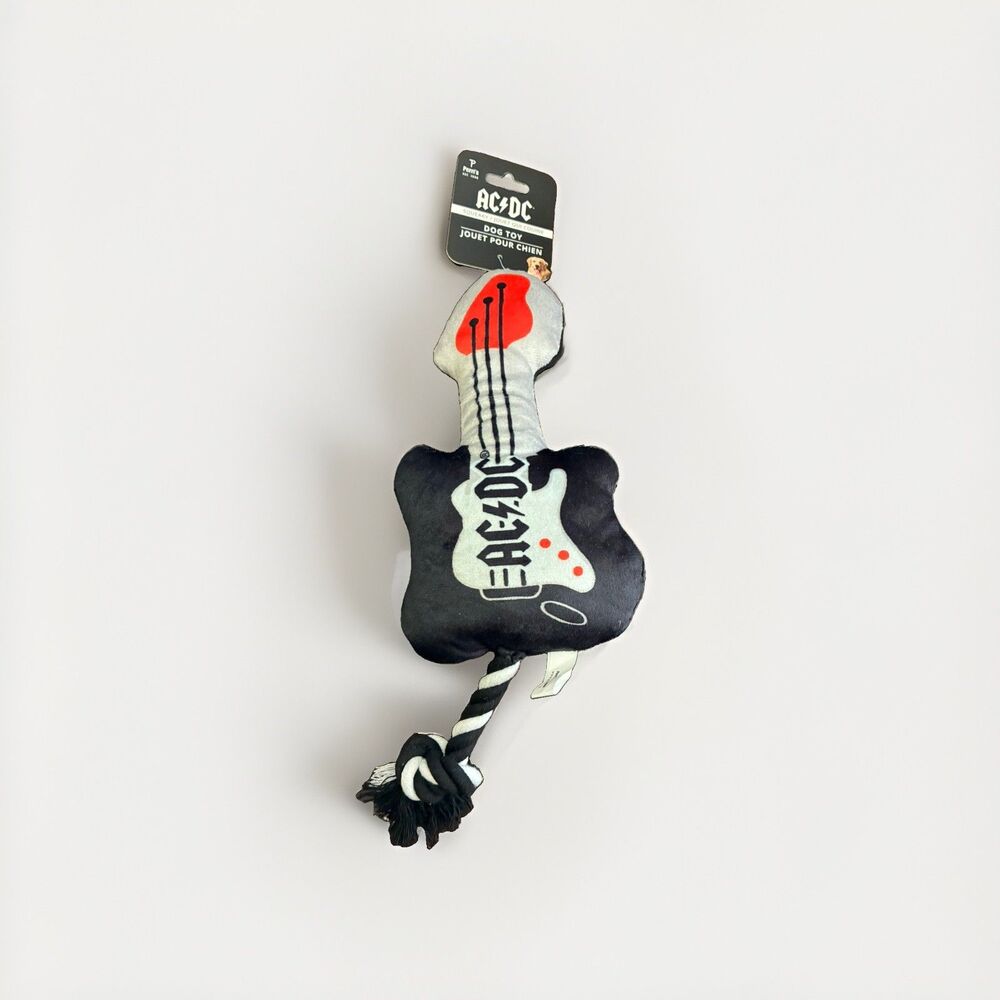 AC/DC Guitar Dog Toy Plush Squeaky Pet Toy AC DC Band Novelty